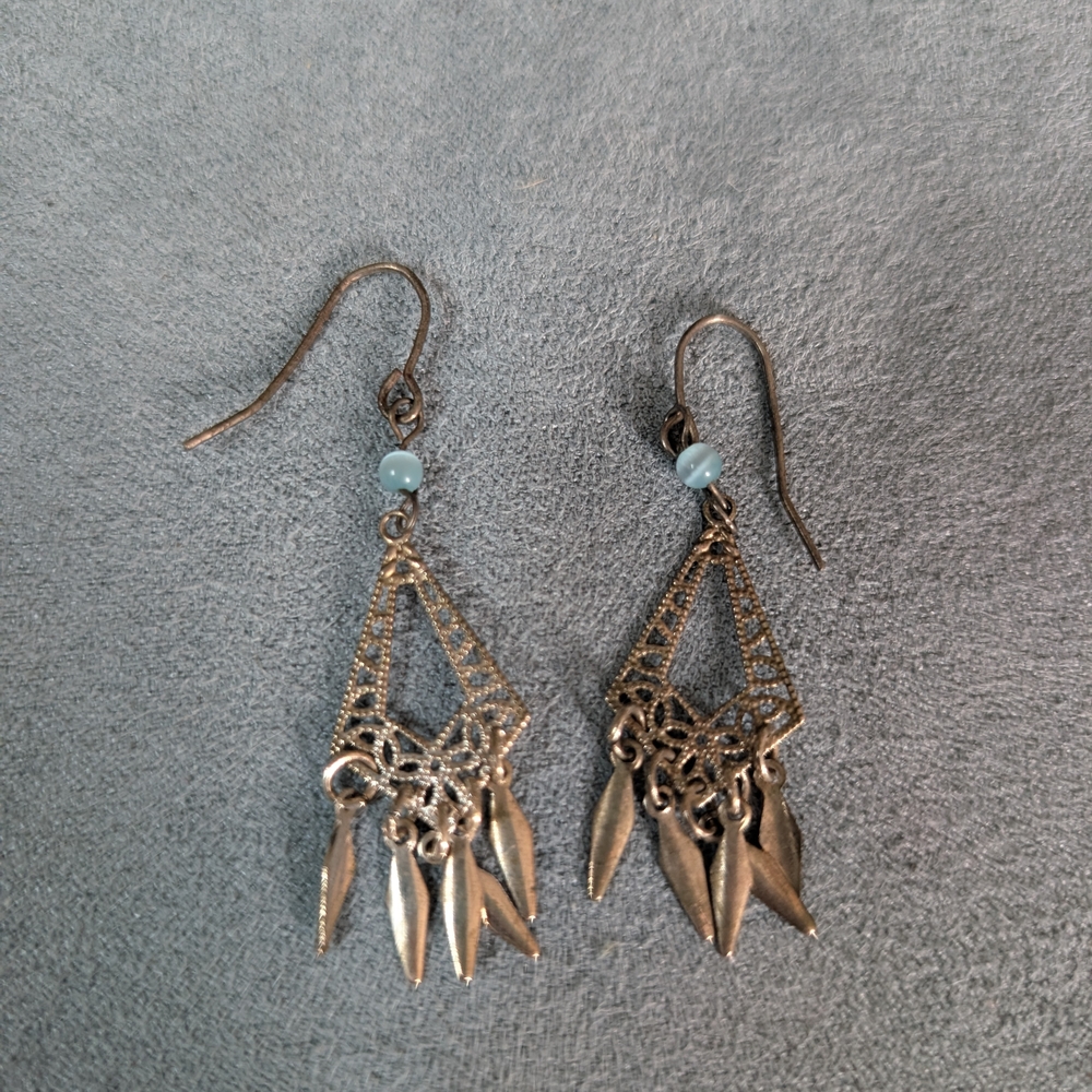 Chic Gold Dangle Earrings with Blue Accents